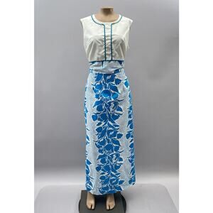 Lounge Craft Original Vtg 60 Dress Women M Bold Blue Floral Maxi Long House Mod